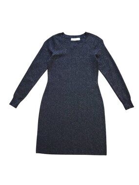 LOFT Metallic Sweater Dress Petite XS Black Long Sleeve Knit Shift NWT Women